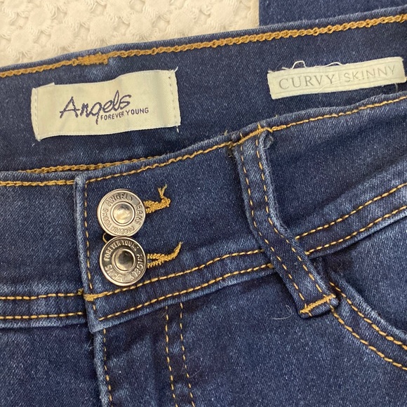 NEW-ANGELS CURVY SKINNY HIGH WAISTED STRETCH INDIGO DENIM JEANS. - Picture 3 of 4